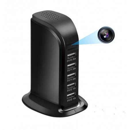 Remotely accessible USB mains charging station camera