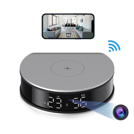 Full HD WiFi Camera in Alarm Clock with Wireless Charging