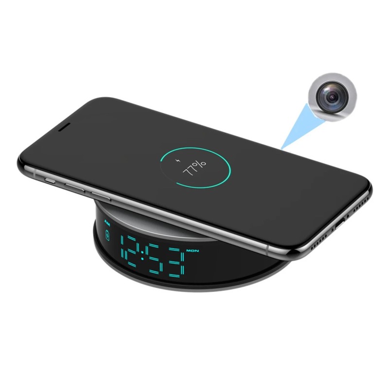 Caméra WiFi Full HD dans réveil avec chargeur à induction