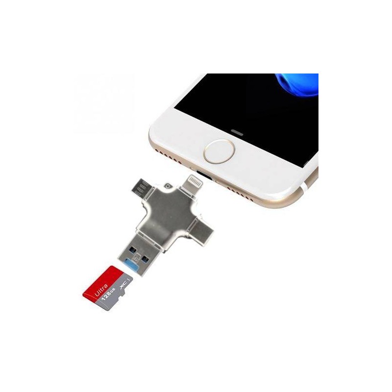 Lecteur de carte SD 4 en 1 iPhone/Micro usb/USB Type-c/USB pour