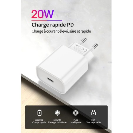 Chargeur Secteur Rapide 18W Compatible avec iPhone