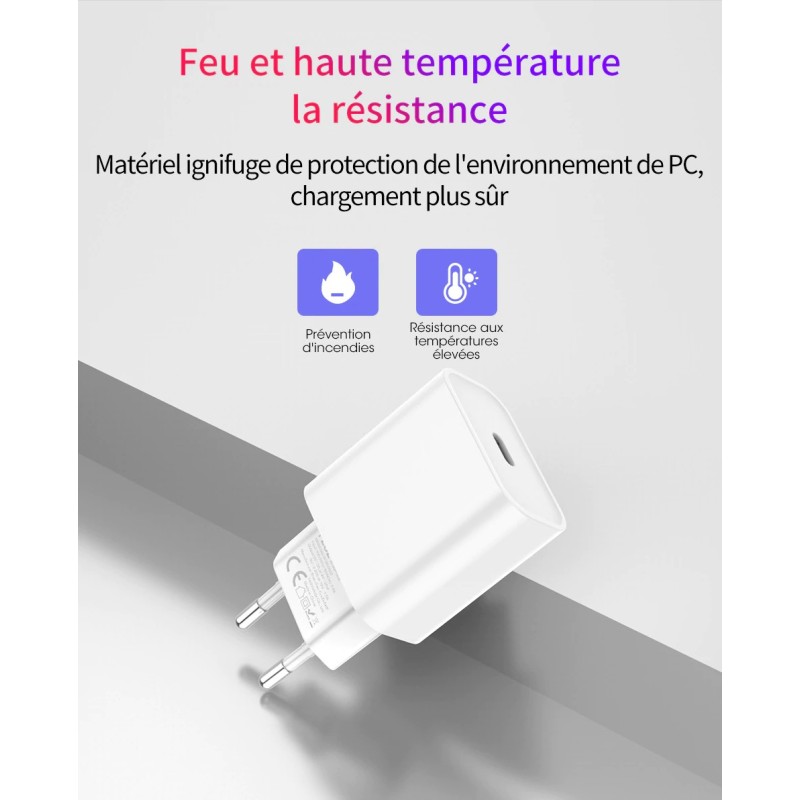 Chargeur Secteur Rapide 18W Compatible avec iPhone