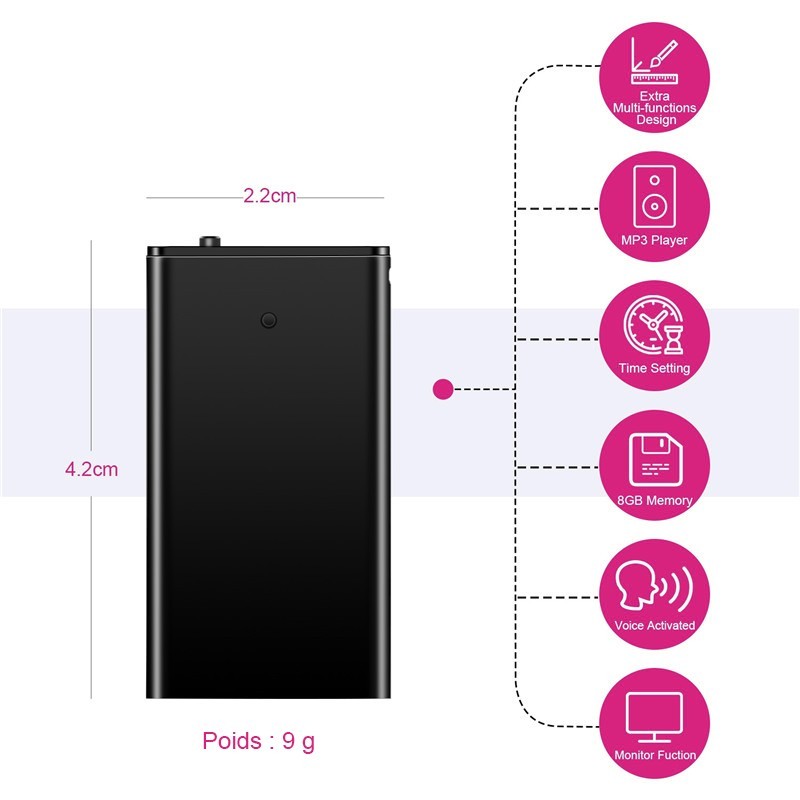 Mini Enregistreur Audio, Petite Taille Et écran OLED Léger Avec Contrôle Du  Volume, Enregistreur Vocal Numérique, Pour étudiant Adulte 8 Go 