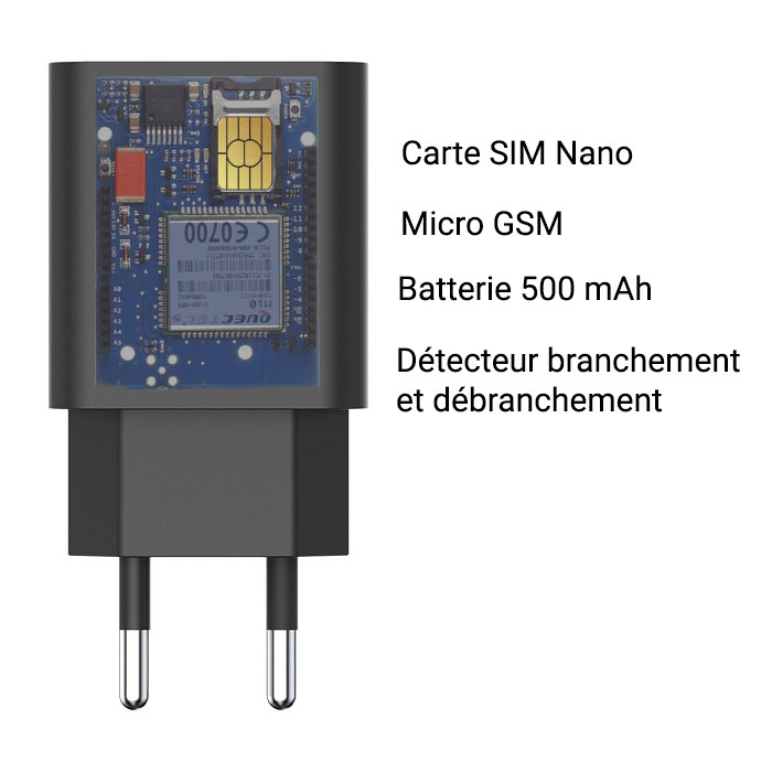 Chargeur micro surveillance espion GSM avec batterie